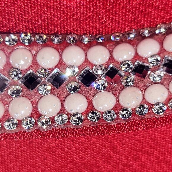 Festive red sheer sleeves crystal collar top - Picture 6 of 9